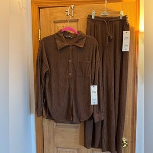 NWT Love Poem Brown Women's Pants & Shirt Set